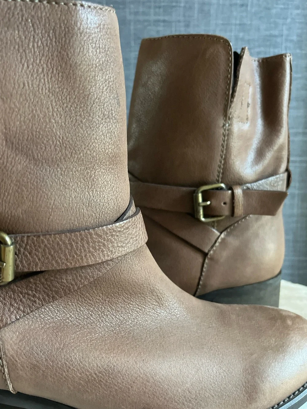 J.Crew Brown Leather Harness Ankle Boots Size 8 | Moto Riding Booties
